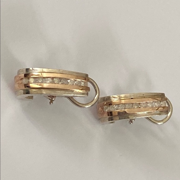 💎 .54ct Diamond 14k solid rose gold and 925 silver earrings genuine real stones - Picture 15 of 16